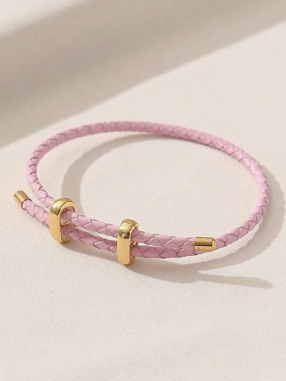 Blush Braided Vegan Leather Bracelet with Gold Rings